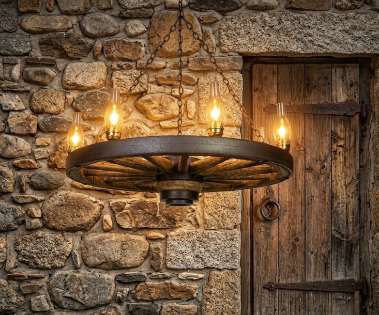 Wagons West! Wagon Wheel Rustic Chandelier, 42"W x 12"T