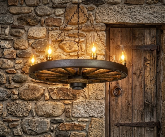 Wagons West! Wagon Wheel Rustic Chandelier, 42"W x 12"T