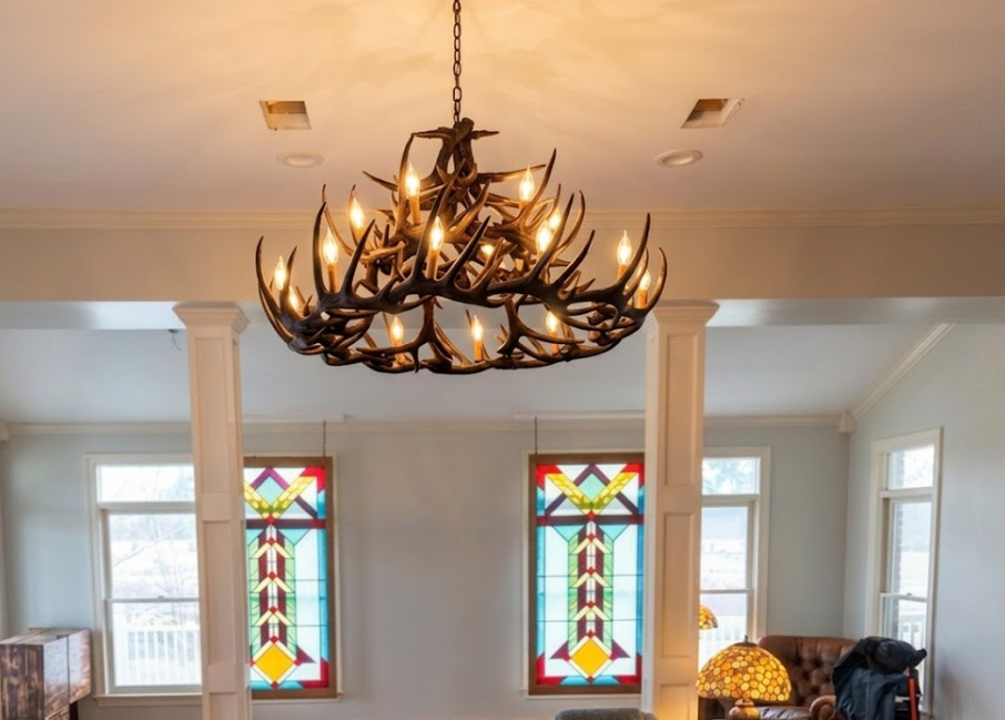 La Crosse Faux Deer Antler Chandelier, 50"W x 27"T