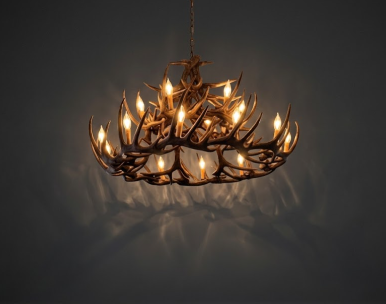 La Crosse Faux Deer Antler Chandelier, 50"W x 27"T