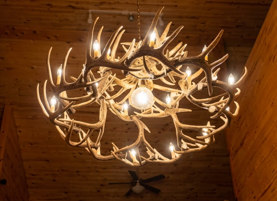 La Crosse Faux Deer Antler Chandelier, 50"W x 27"T