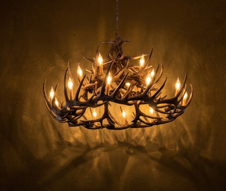 La Crosse Faux Deer Antler Chandelier, 50"W x 27"T