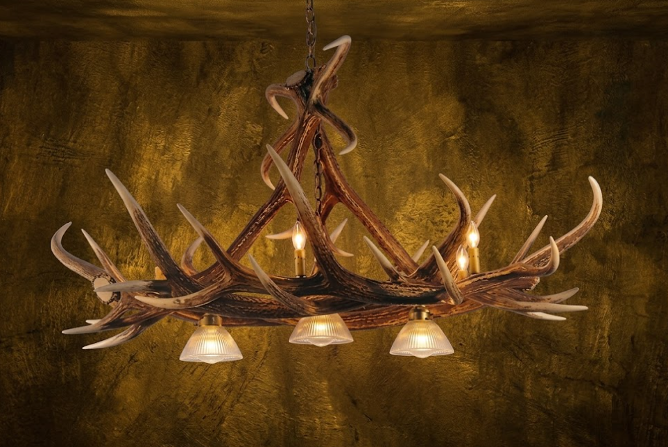Growler Bull Oblong Faux Elk Antler Chandelier,60" L x 41"W x 30"T, 3 DL