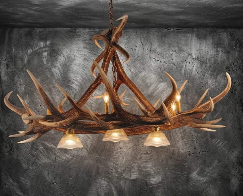 Growler Bull Oblong Faux Elk Antler Chandelier,60" L x 41"W x 30"T, 3 DL