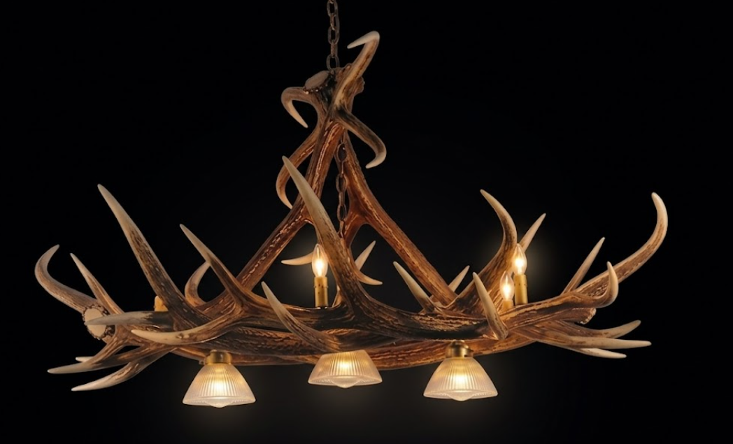Growler Bull Oblong Faux Elk Antler Chandelier,60" L x 41"W x 30"T, 3 DL