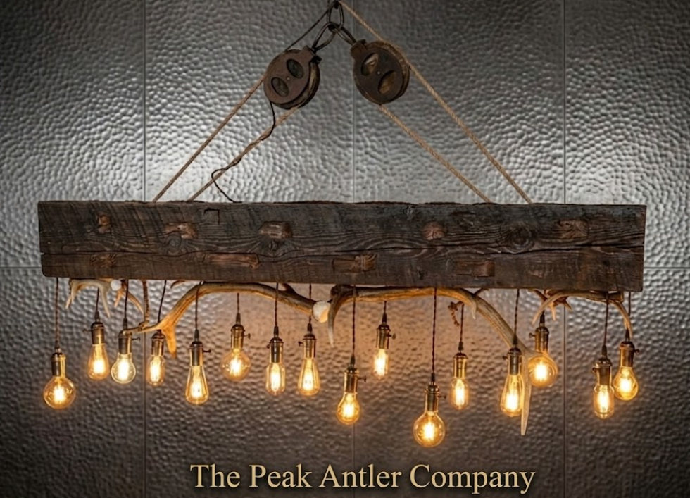 The Lone Pine Elk & Whitetail Deer Antler Timber Chandelier