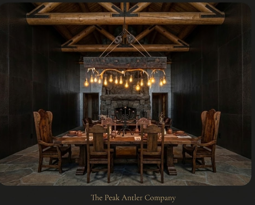 wood beam antler chandelier