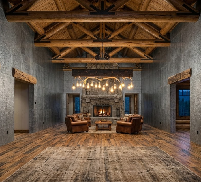 wood beam antler chandelier