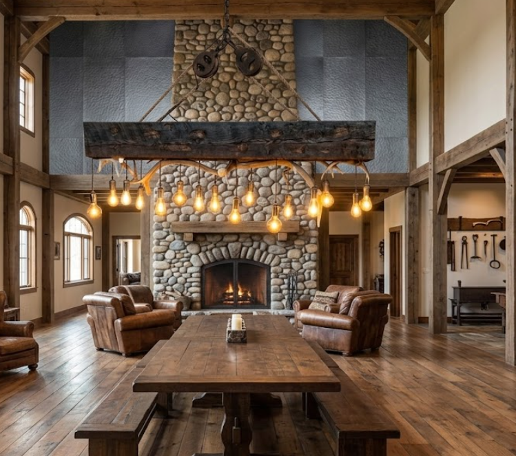 wood beam antler chandelier