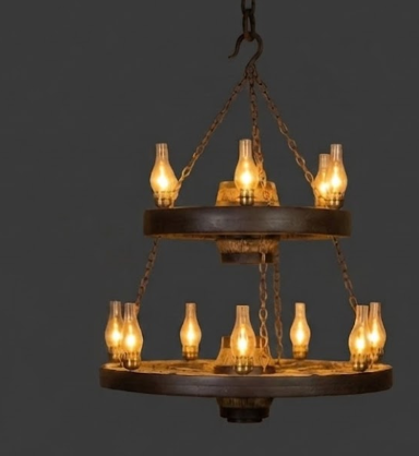 The Ponderosa Double Wagon Wheel Chandelier, 42"W x 40"T