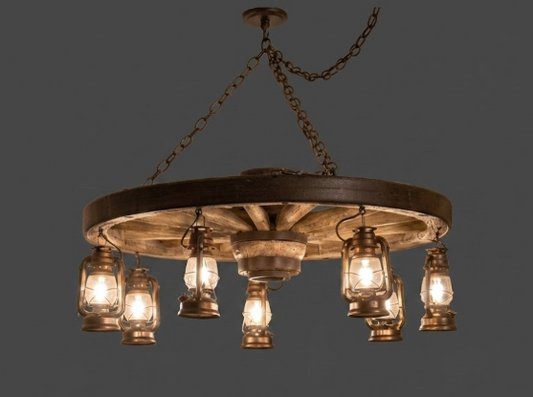 Buffalo Bill Wagon Wheel Rustic Chandelier, 42" W x 12"T
