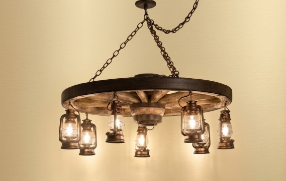 Buffalo Bill Wagon Wheel Rustic Chandelier, 42" W x 12"T