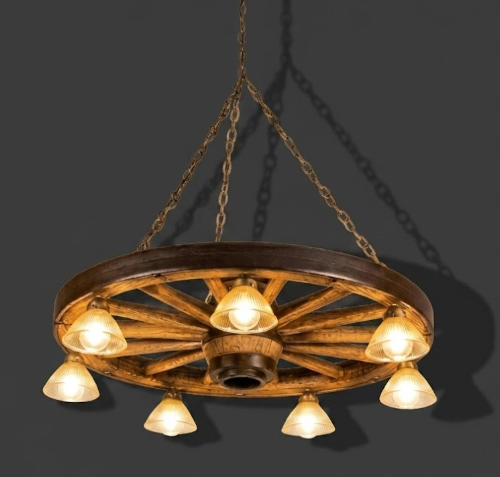 Rawhide! Wagon Wheel Rustic Chandelier, 42"W x 12"T