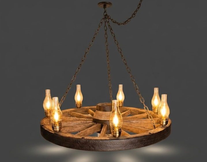 Wagons West! Wagon Wheel Rustic Chandelier, 42"W x 12"T