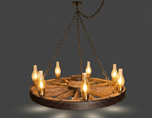 Wagons West! Wagon Wheel Rustic Chandelier, 42"W x 12"T