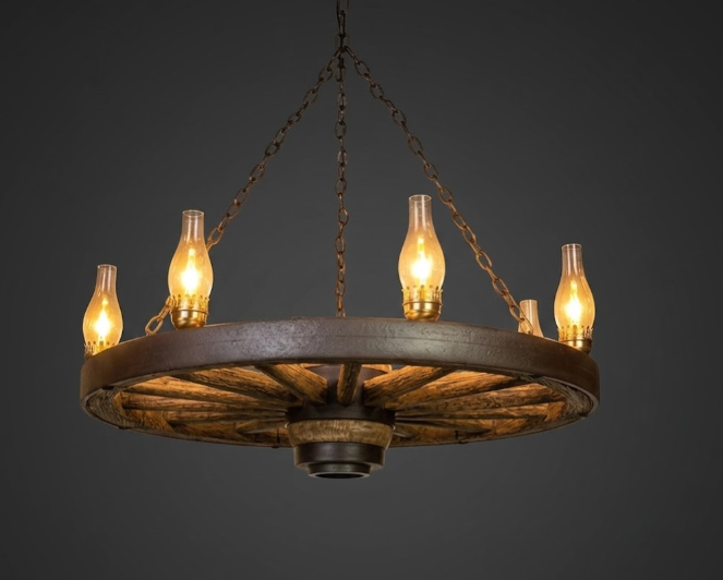 Wagons West! Wagon Wheel Rustic Chandelier, 42"W x 12"T