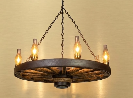 Wagons West! Wagon Wheel Rustic Chandelier, 42"W x 12"T