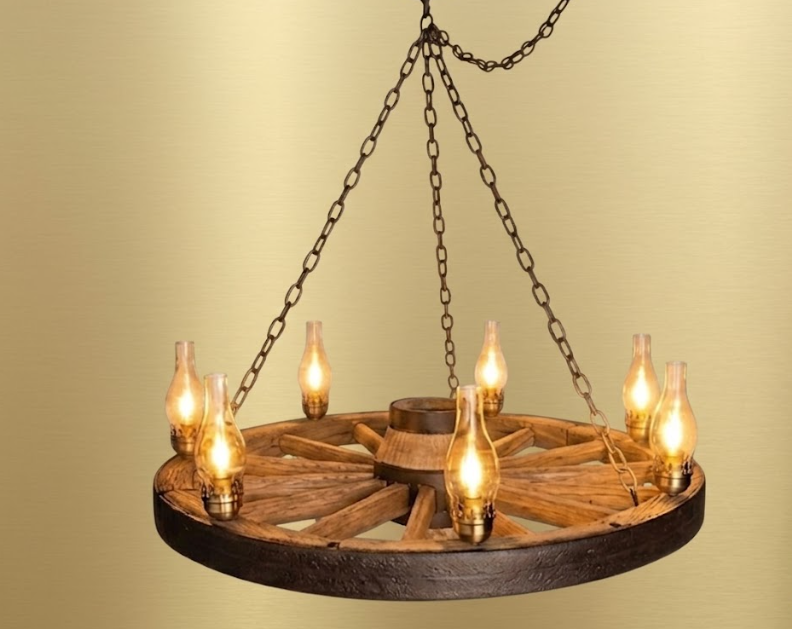 Wagons West! Wagon Wheel Rustic Chandelier, 42"W x 12"T