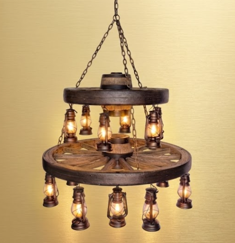 Gun Smoke Double Wagon Wheel Chandelier