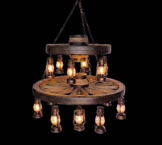 Gun Smoke Double Wagon Wheel Chandelier
