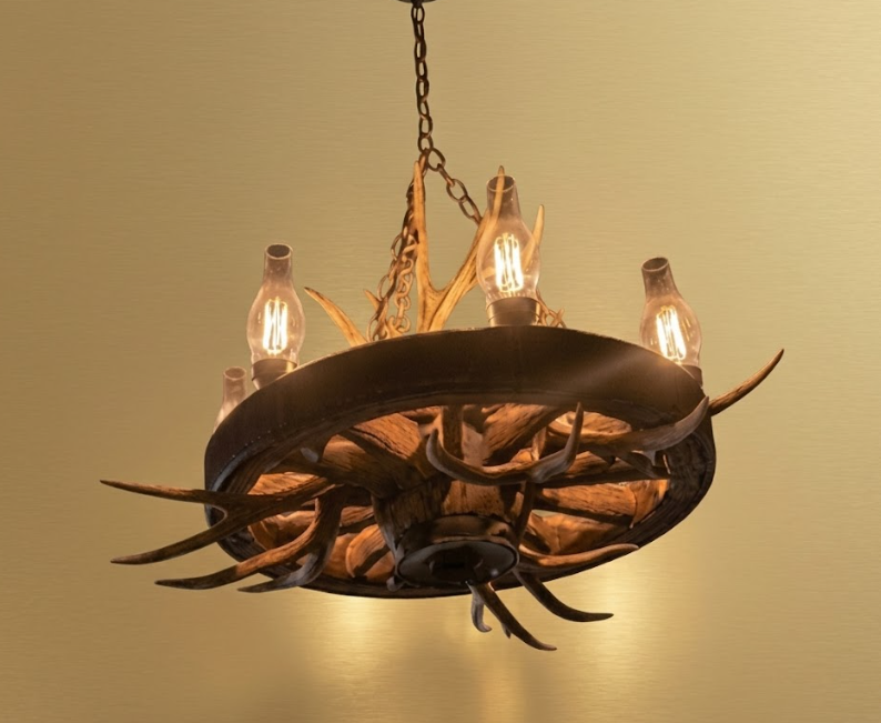 Old West Wagon Wheel Rustic Chandelier, 41"W x 23"T