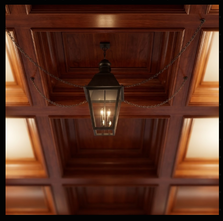 Vintage-style pendant light fixture hanging from a wooden ceiling