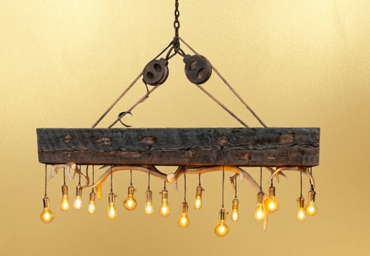 The Lone Pine Elk & Whitetail Deer Antler Timber Chandelier