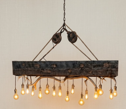 The Lone Pine Elk & Whitetail Deer Antler Timber Chandelier