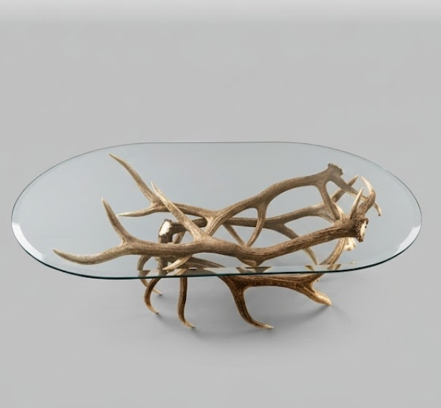 Real Elk Antler Coffee Table — Handcrafted Rustic Furniture, Made in USA
