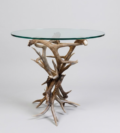 Real Mule Deer Antler End Table with Glass Top — 24"W x 21"T, Handmade in USA