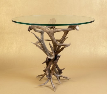 Real Mule Deer Antler End Table with Glass Top — 24"W x 21"T, Handmade in USA