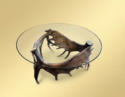 Real Moose Antler End Table with Glass Top — 24" Glass, Handmade in USA