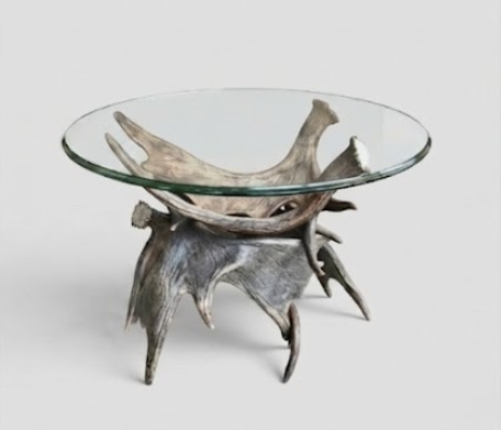 Real Moose Antler End Table with Glass Top — 24" Glass, Handmade in USA