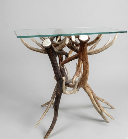 Real Elk & Whitetail Deer Antler Table with Glass Top — 30"T, 24" Glass, Handmade in USA