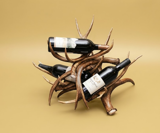 Real Deer Antler Wine Rack — Holds 3 Bottles & 7 Glasses, Whitetail or Mule Deer, Handmade in USA