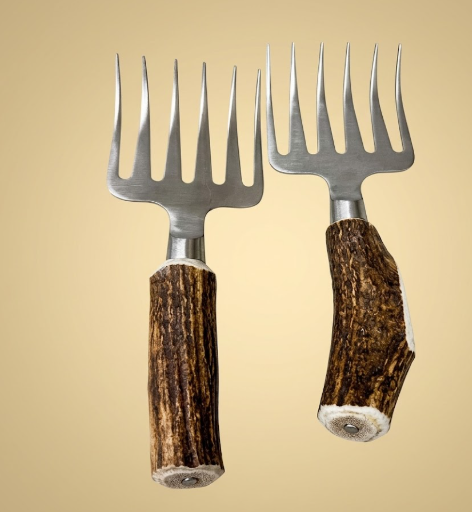 Antler Handle BBQ Meat Claws — 2-Piece Shredding & Pulling Set with Rustic Antler Grips