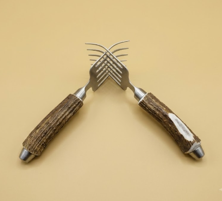 Antler Handle BBQ Meat Claws — 2-Piece Shredding & Pulling Set with Rustic Antler Grips