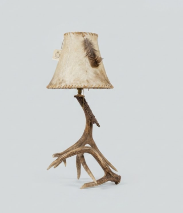 Whitetail Deer 2-Antler Table Lamp with Rawhide Shade — Handmade in USA