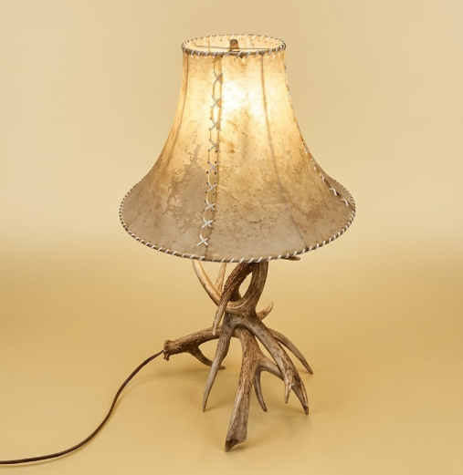 Deer Antler Table Lamp with Rawhide Shade