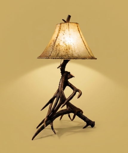 Deer Antler Table Lamp with Rawhide Shade