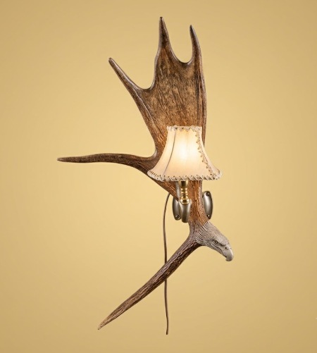 Real Moose Antler Wall Sconce with Rawhide Shade — Handmade in USA