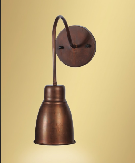 St. James Goose Neck Copper Wall Light — Cone Shade, Edison Socket, Small or Large, Handmade in USA