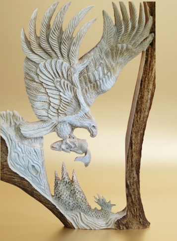 Eagle catching dinner with a tan background.
