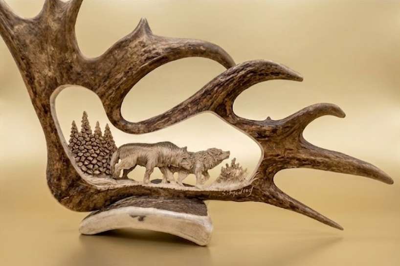 wolf antler carving