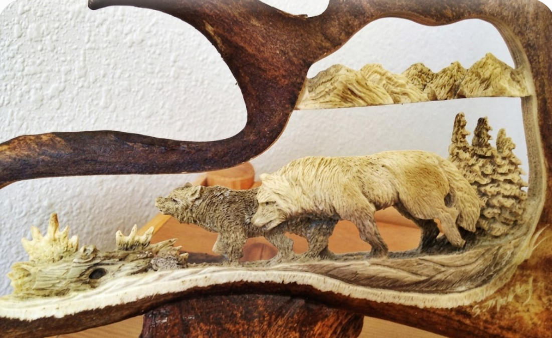 wolf antler carving