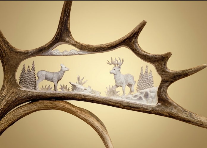 close up of deer in the forest. golden background.