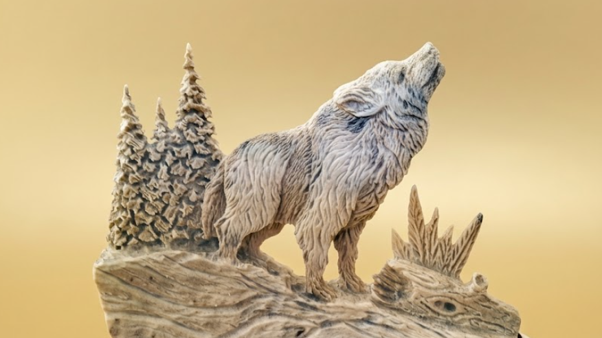Wolf sculpture antler carving