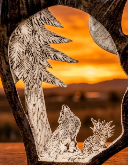 wolf antler carving