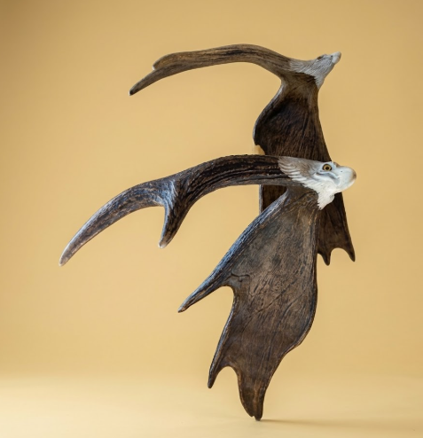 double eagle antler carving