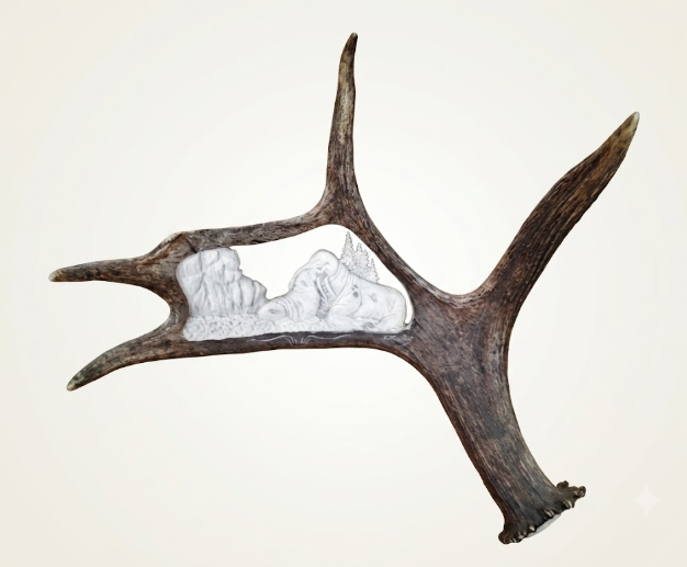 Walrus moose antler carving